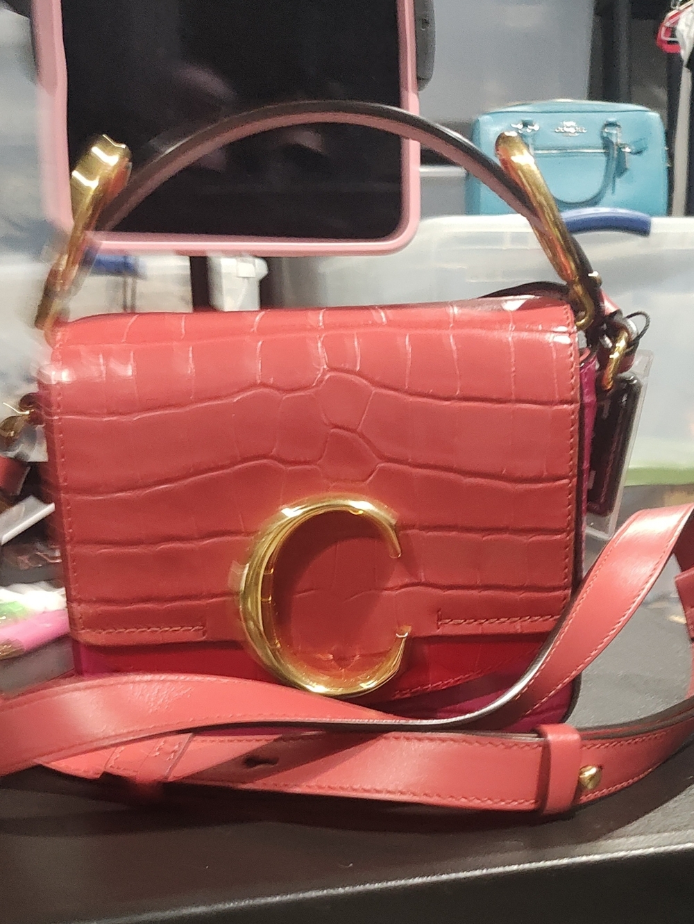 Chole Croc Embossed Shoulder Bag